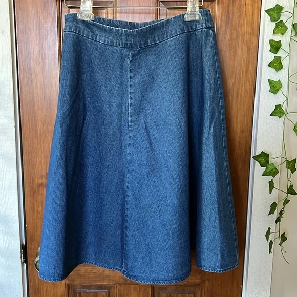 ST JOHNS BAY 100% Cotton Lightweight Denim Cottage Blue A Line Midi Skirt | 8 - Picture 2 of 6